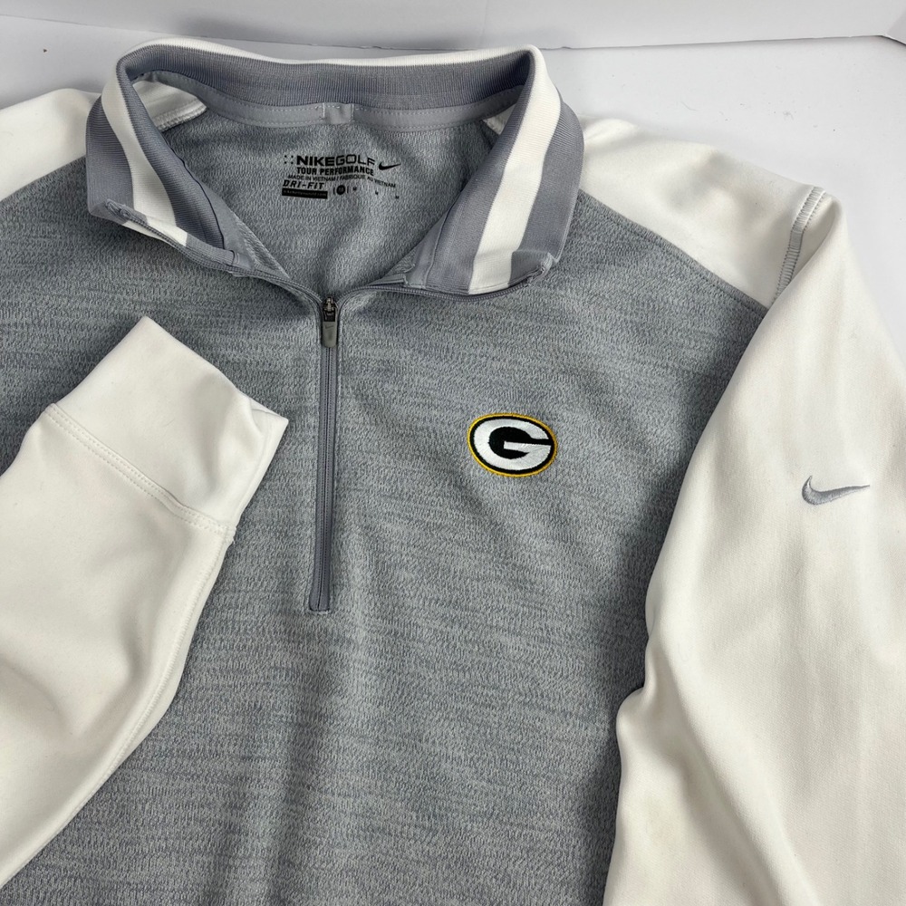 Nike Golf Green Bay Packers Pullover Mens Medium Grey White 1/4 Zip Dri-FIT NFL